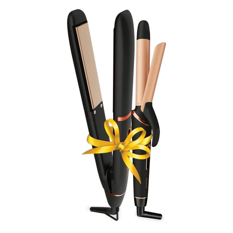 HC4055 Hair Straightener and Curler Combo (Black and Chrome)