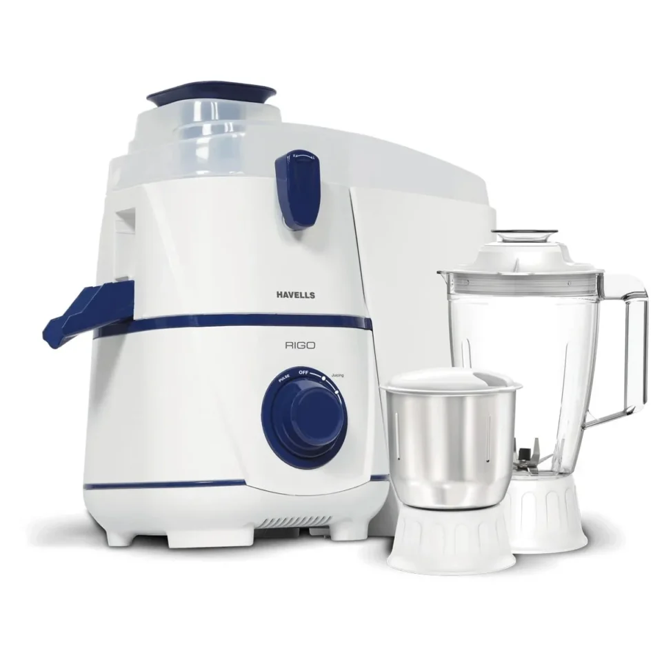 Rigo 500 W Juicer Mixer Grinder White-Dark Blue, 2 Jar