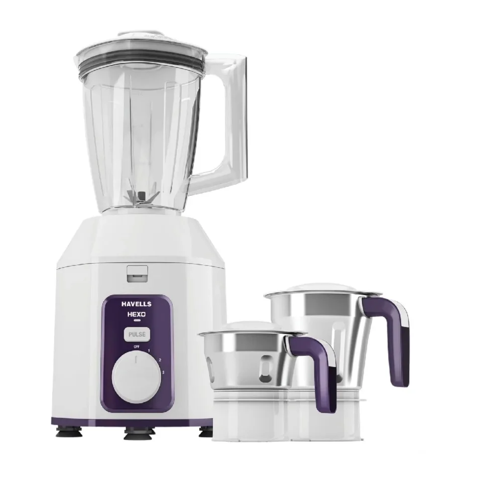 Hexo 1000 W Mixer Grinder White & Purple, 3 Jar