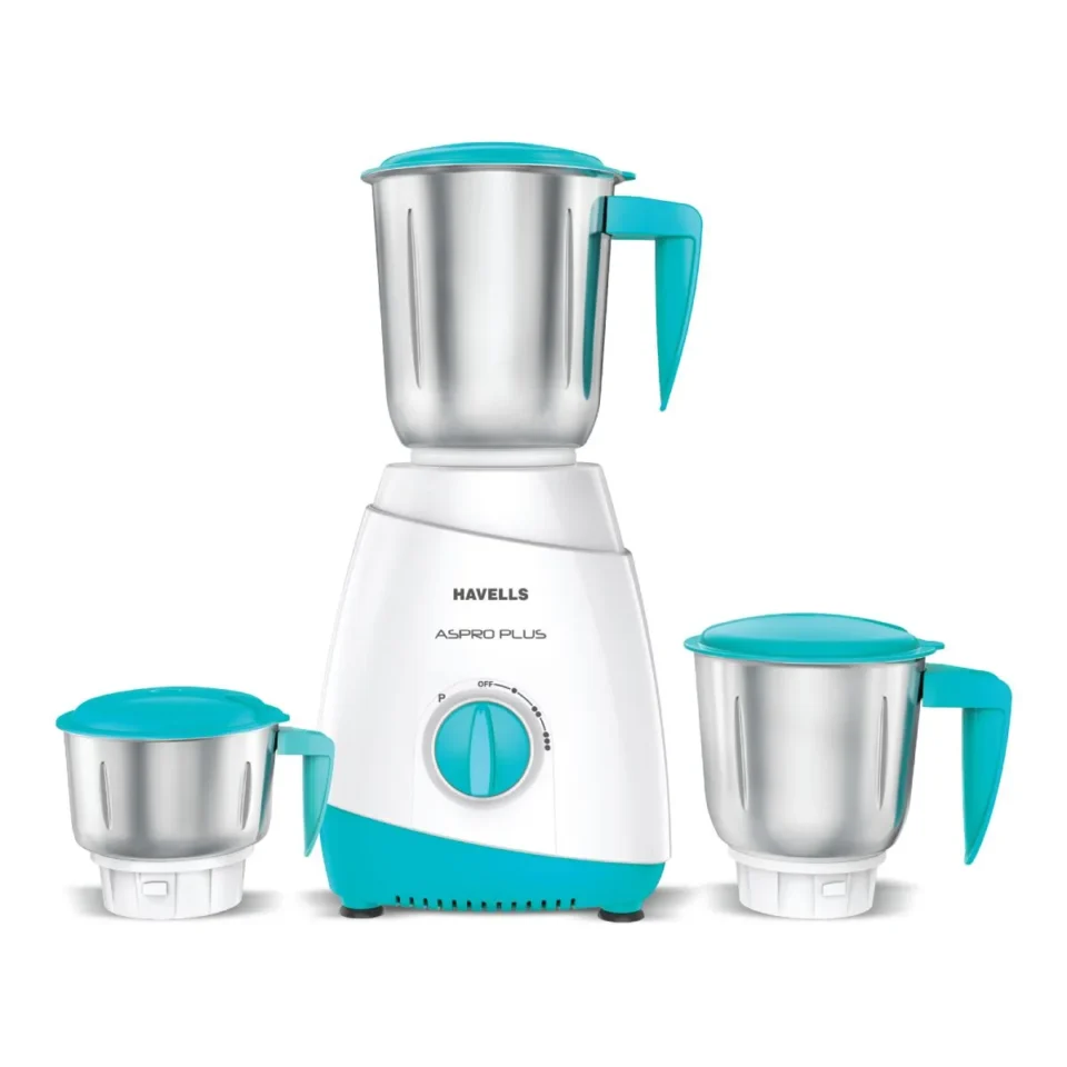 Aspro Plus 550 W Mixer Grinder White & Light Blue, 3 Jar