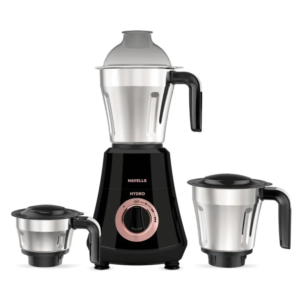 Hydro Plus 1000 W Mixer Grinder Black and champagne gold 1000 W, 3 jar